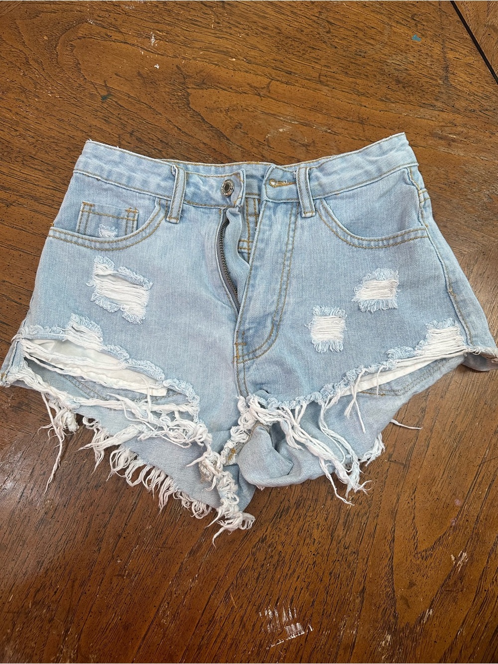 SHEIN Light Wash Ripped Frayed Denim Shorts